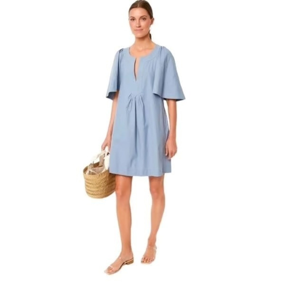 Tuckernuck Pomander Place Finley Mini Dress Slate Blue Flounce Sleeves ($148) M